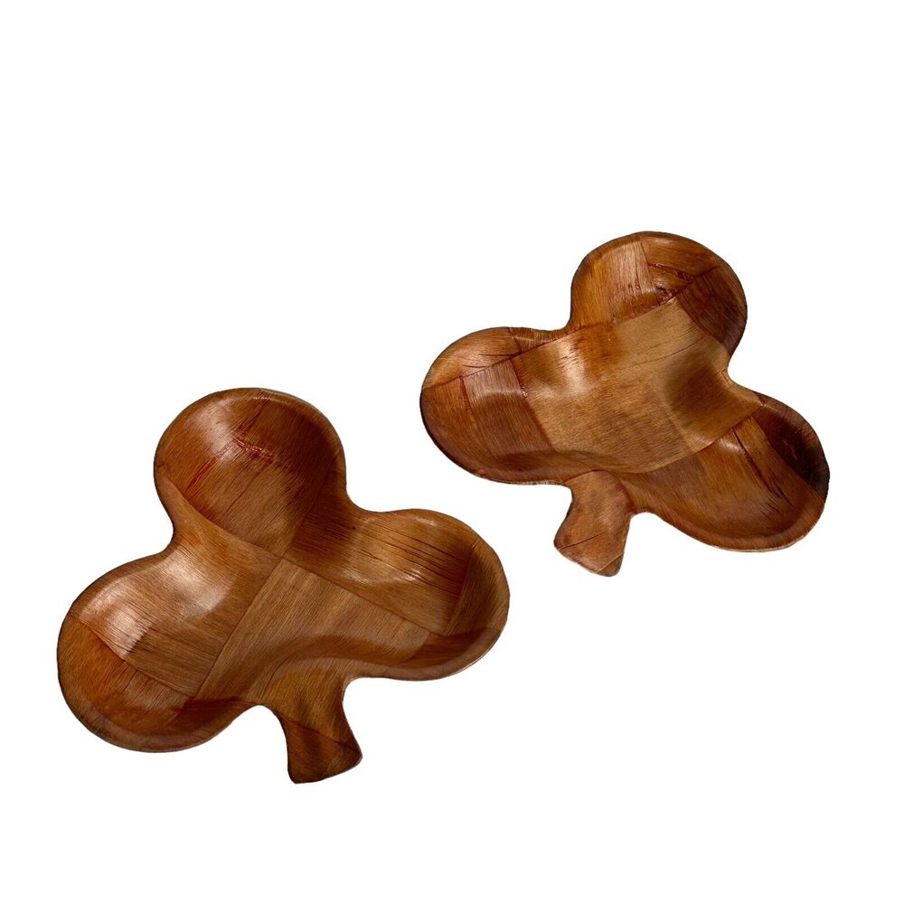 Wood Shamrock Clover Trinket Dish Set of 2